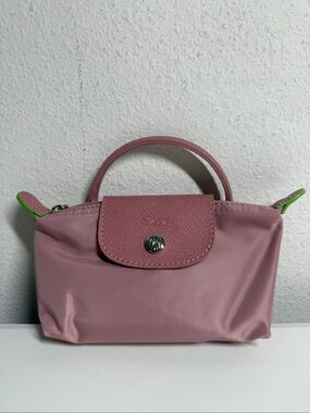 Longchamp Mini Le Pliage Peony Pink Top Handle Bag + Strap Rare